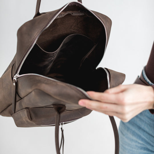 Dark brown leather city backpack - Leather Purse Backpack