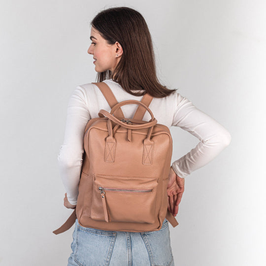 Cappuccino pebbled  leather city backpack - Leather Purse Backpack