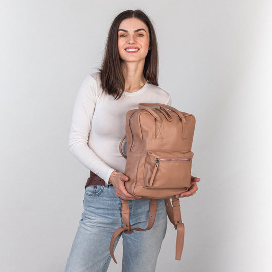 Cappuccino pebbled  leather city backpack - Leather Purse Backpack
