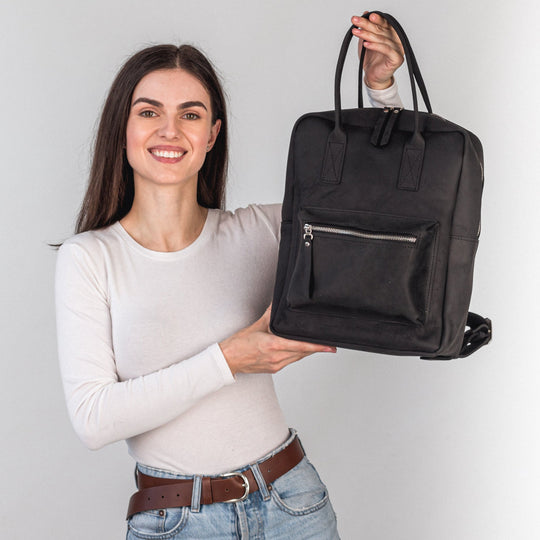 Black leather city backpack - Leather Purse Backpack