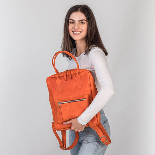 Orange leather city backpack - Leather Purse Backpack