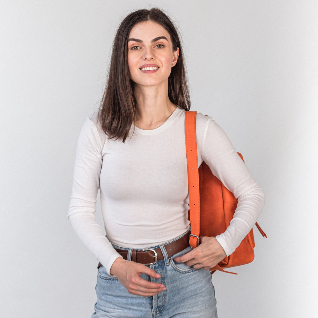 Orange leather city backpack - Leather Purse Backpack