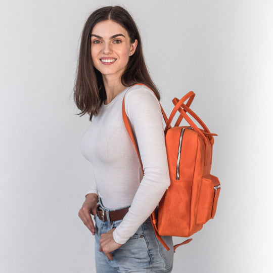 Orange leather city backpack - Leather Purse Backpack