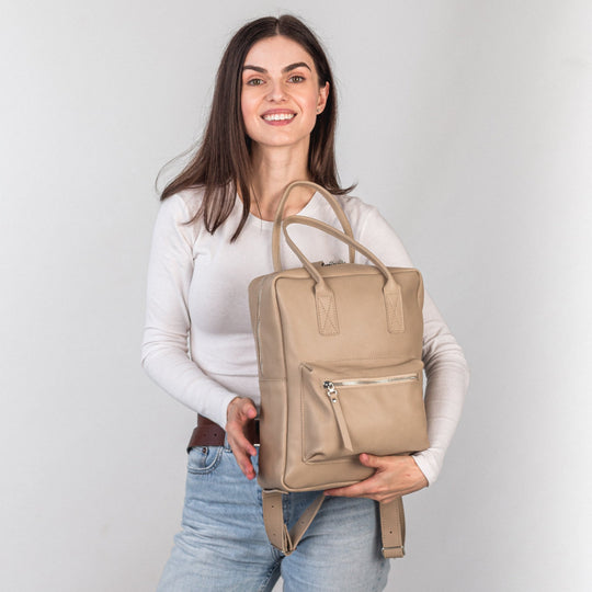 Beige pebbled  leather city backpack - Leather Purse Backpack
