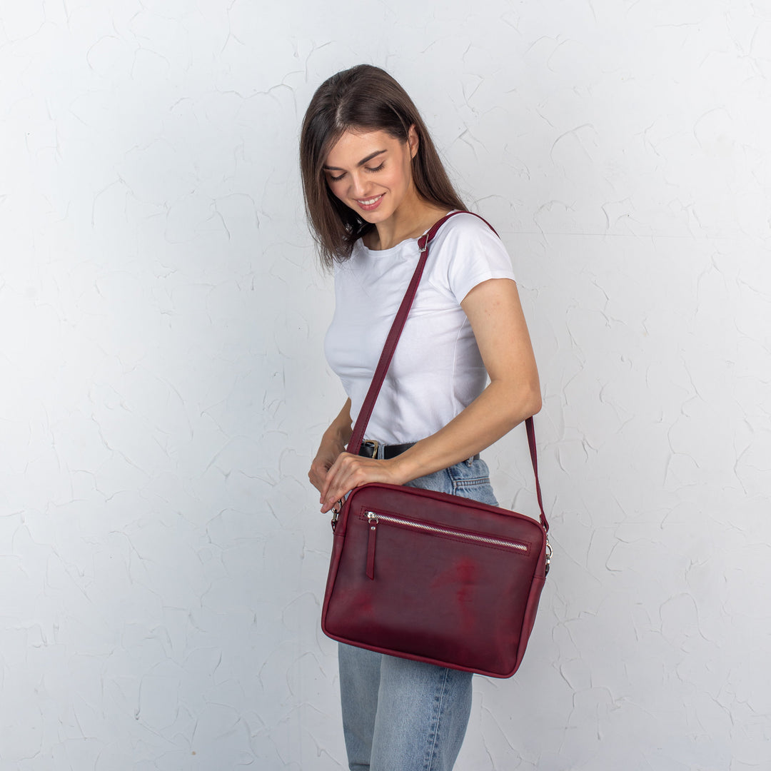 Burgundy - Leather Purse Backpack