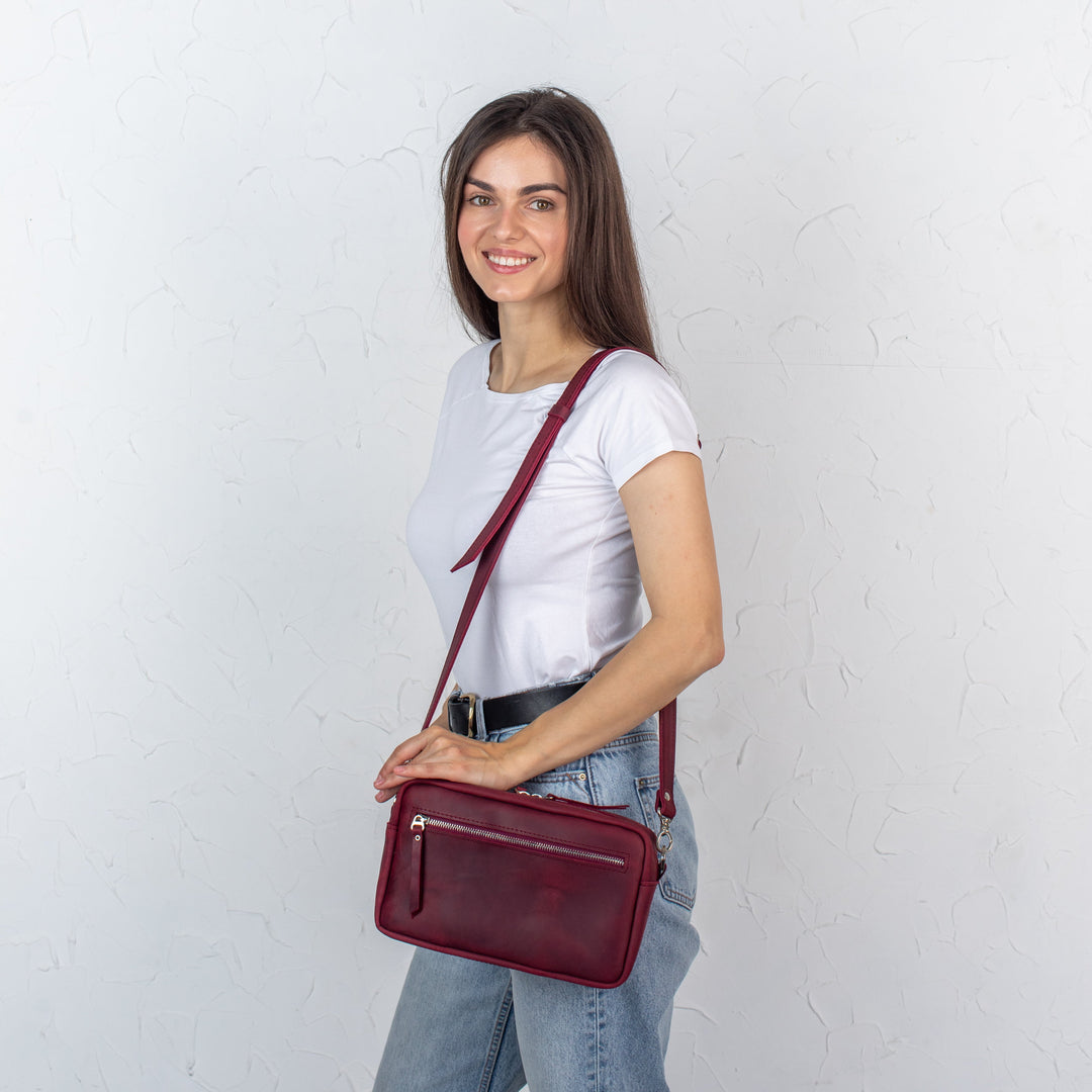 Burgundy - Leather Purse Backpack