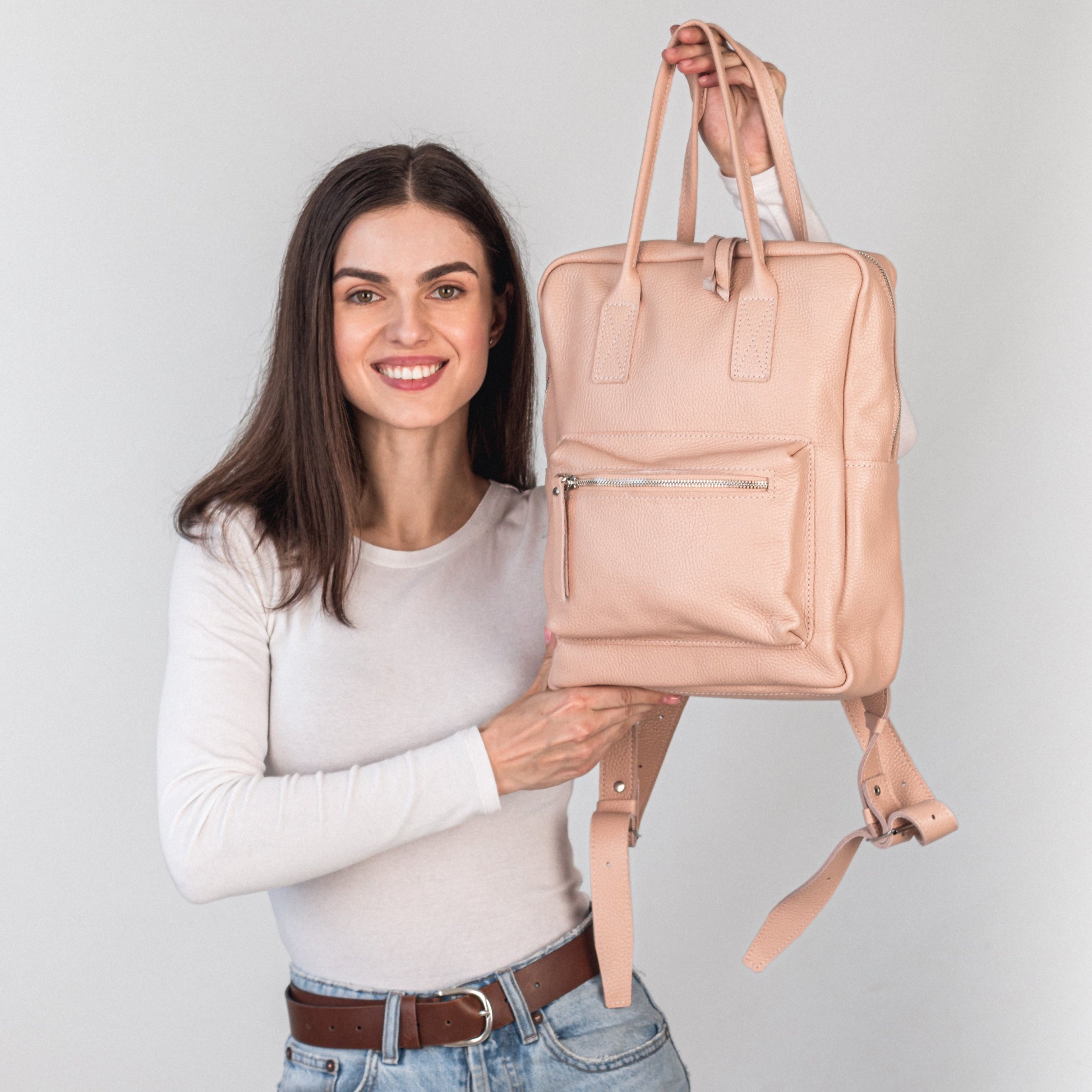 Cream pebbled  leather city backpack - Leather Purse Backpack