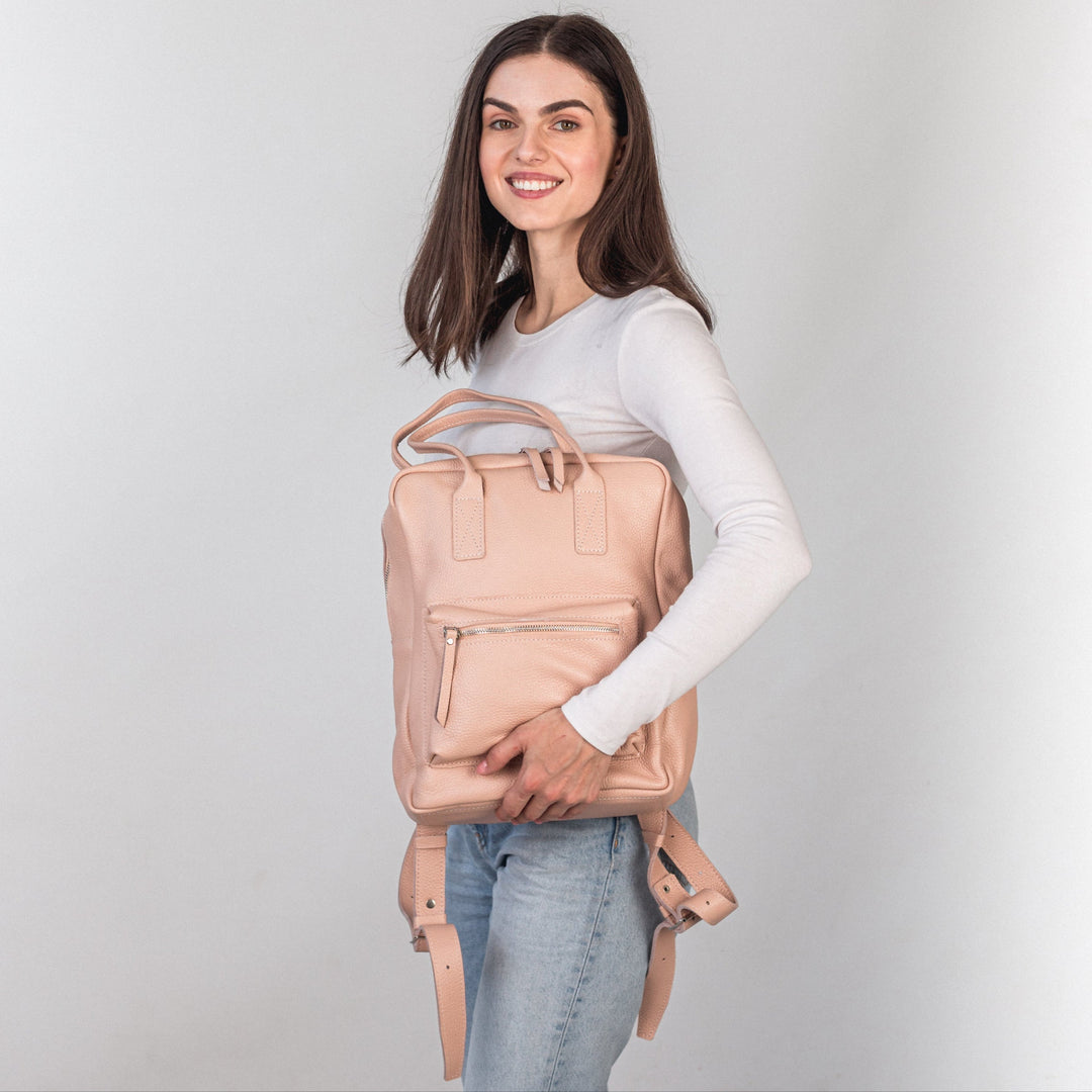 Cream pebbled  leather city backpack - Leather Purse Backpack