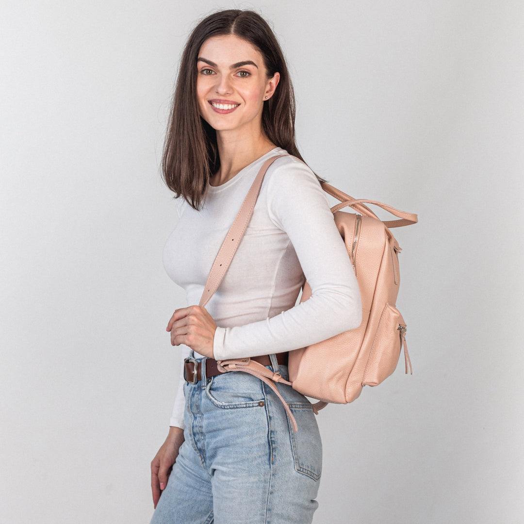 Cream pebbled  leather city backpack - Leather Purse Backpack