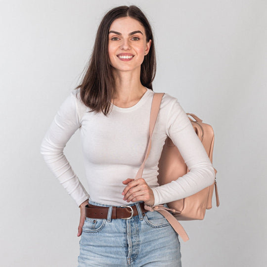 Cream pebbled  leather city backpack - Leather Purse Backpack