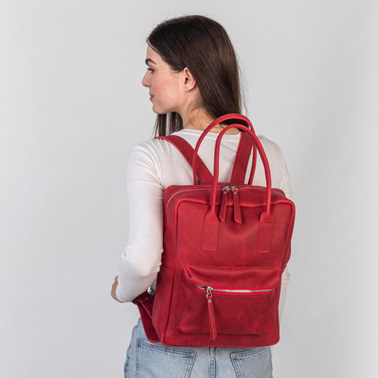 Red leather city backpack - Leather Purse Backpack