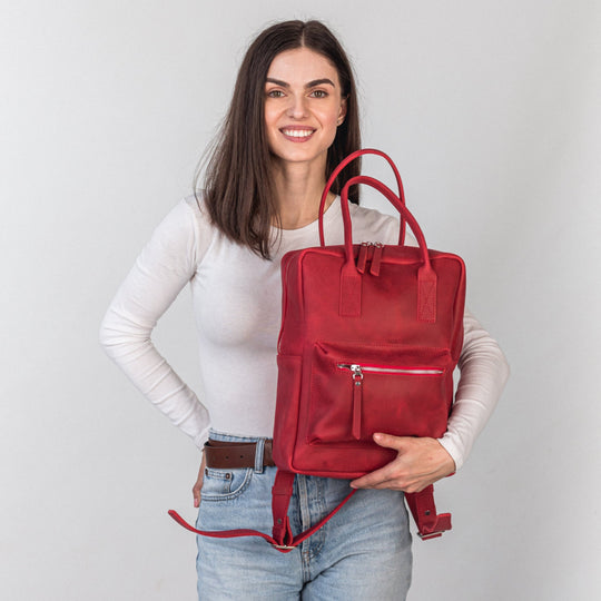 Red leather city backpack - Leather Purse Backpack