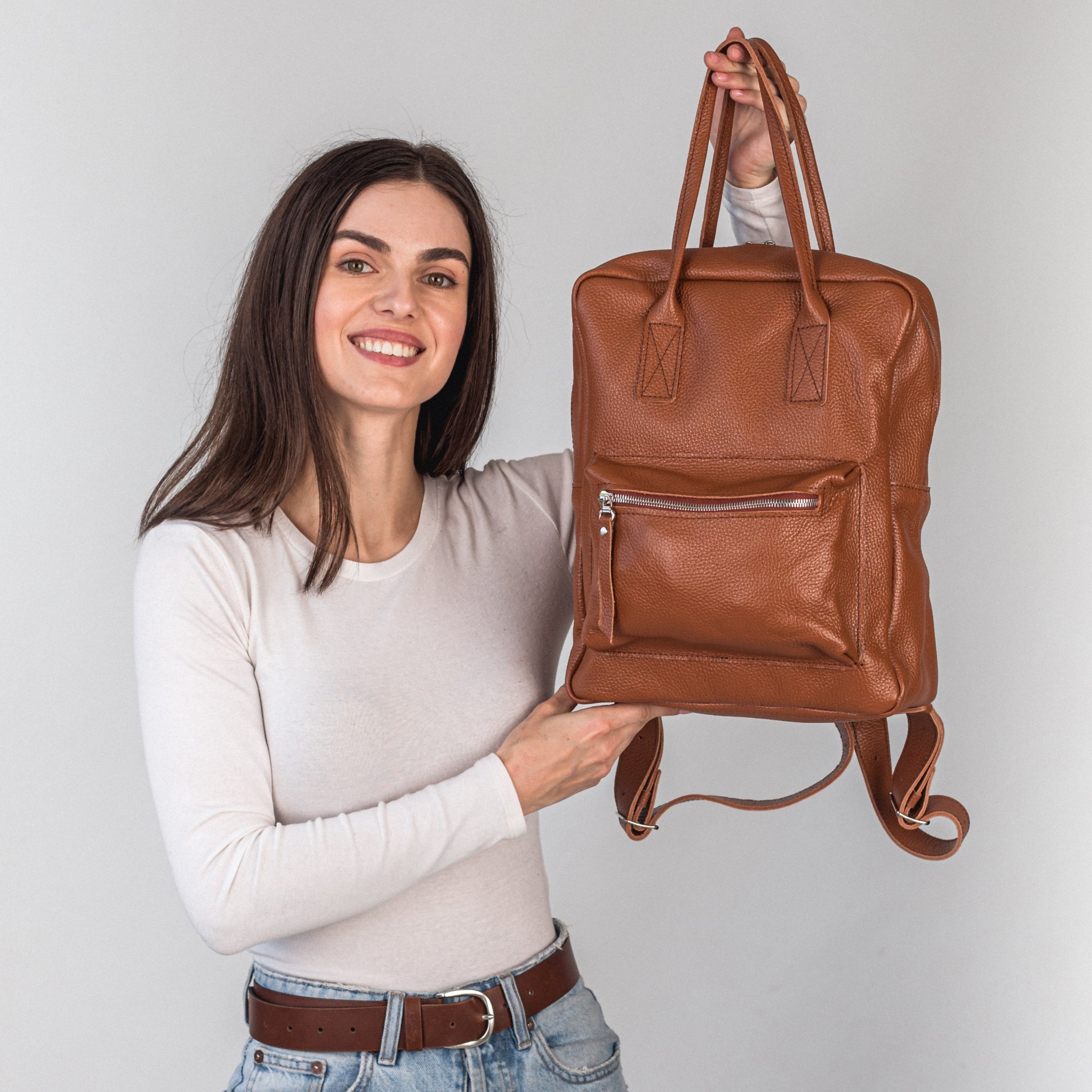 Brown pebbled  leather city backpack - Leather Purse Backpack