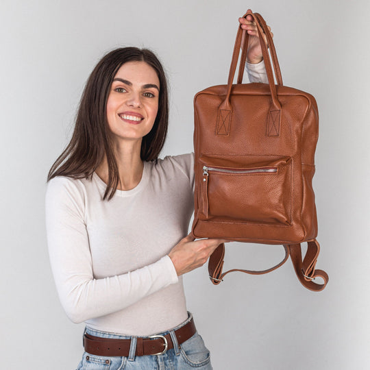 Brown pebbled  leather city backpack - Leather Purse Backpack