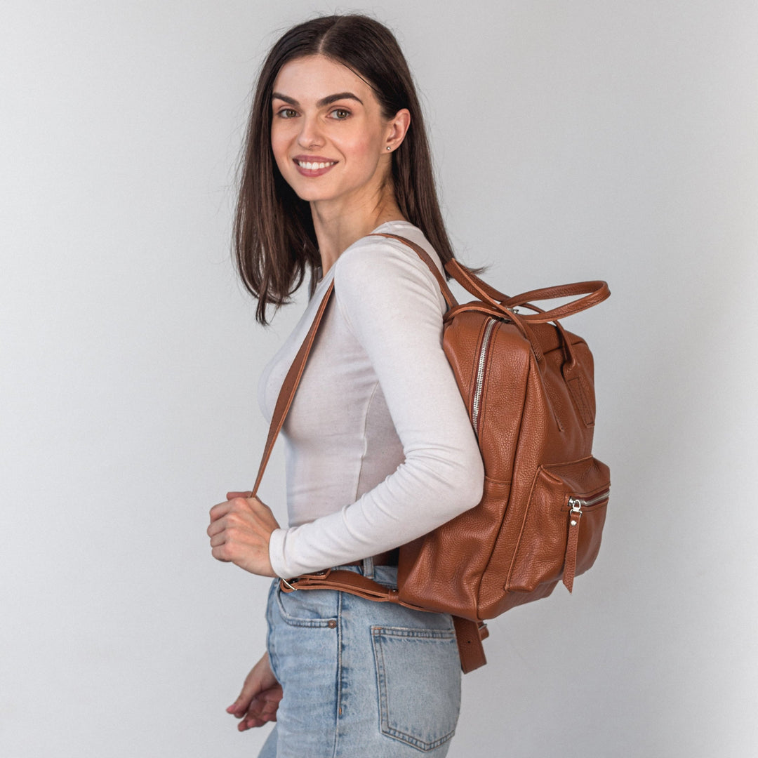 Brown pebbled  leather city backpack - Leather Purse Backpack