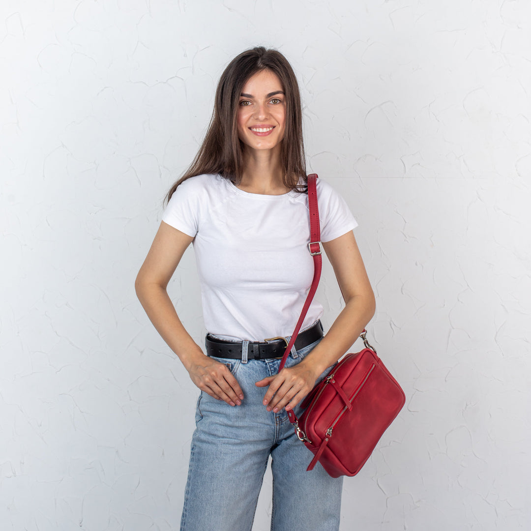 Red - Leather Purse Backpack