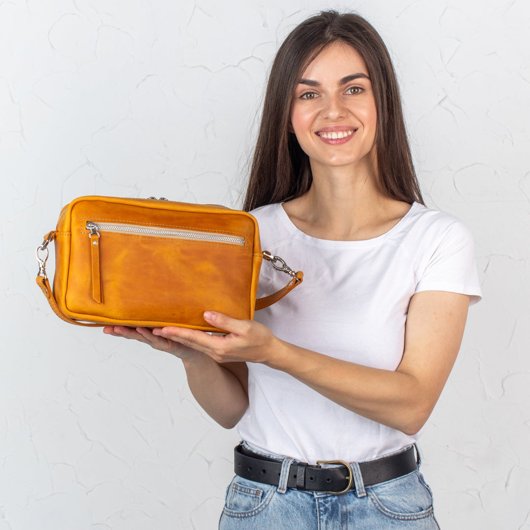 Camel - Leather Purse Backpack