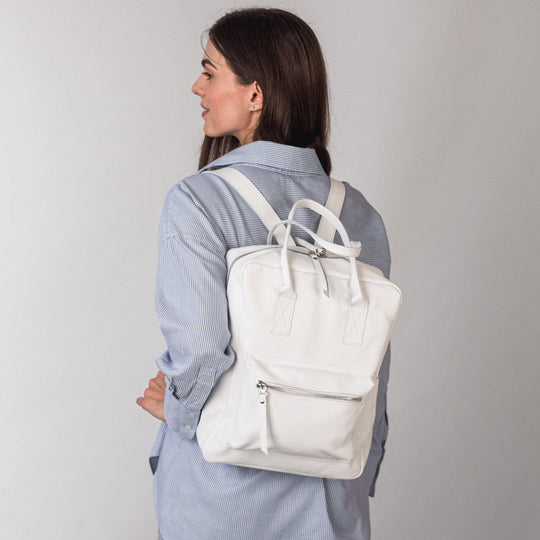 White pebbled  leather city backpack - Leather Purse Backpack