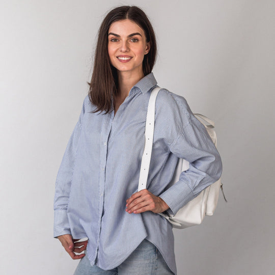 White pebbled  leather city backpack - Leather Purse Backpack
