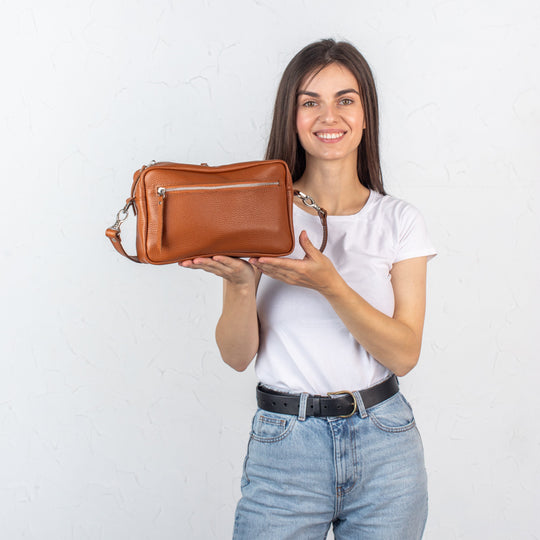 Brown pebbled - Leather Purse Backpack