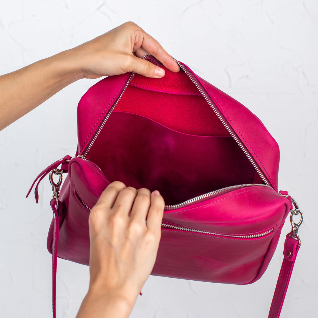 Fuchsia - Leather Purse Backpack