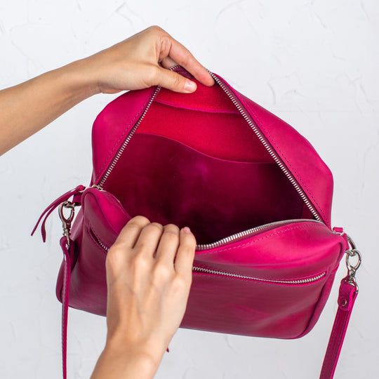 Fuchsia - Leather Purse Backpack