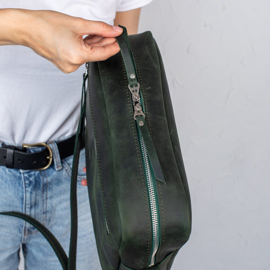 Green - Leather Purse Backpack