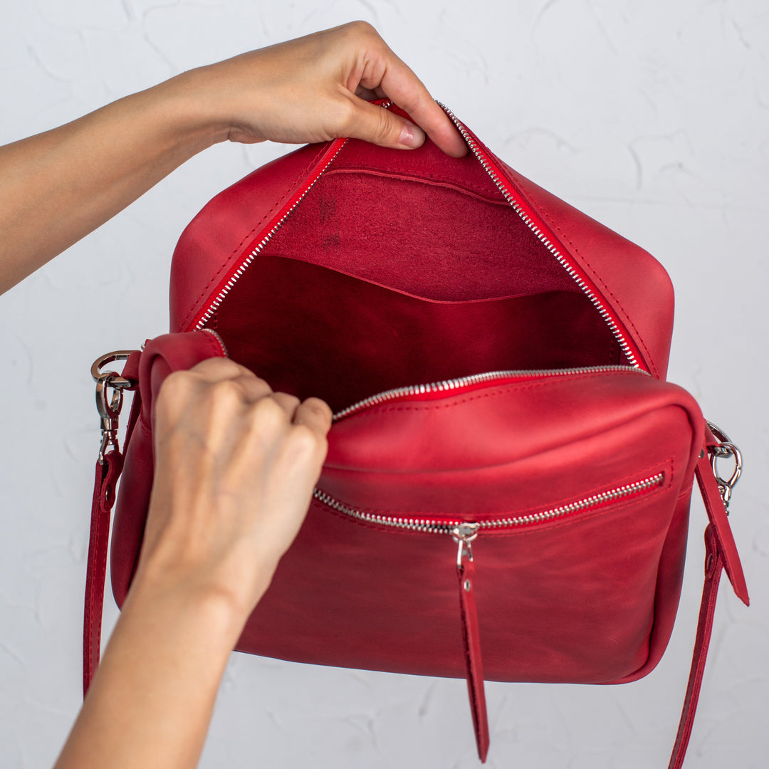 Red - Leather Purse Backpack