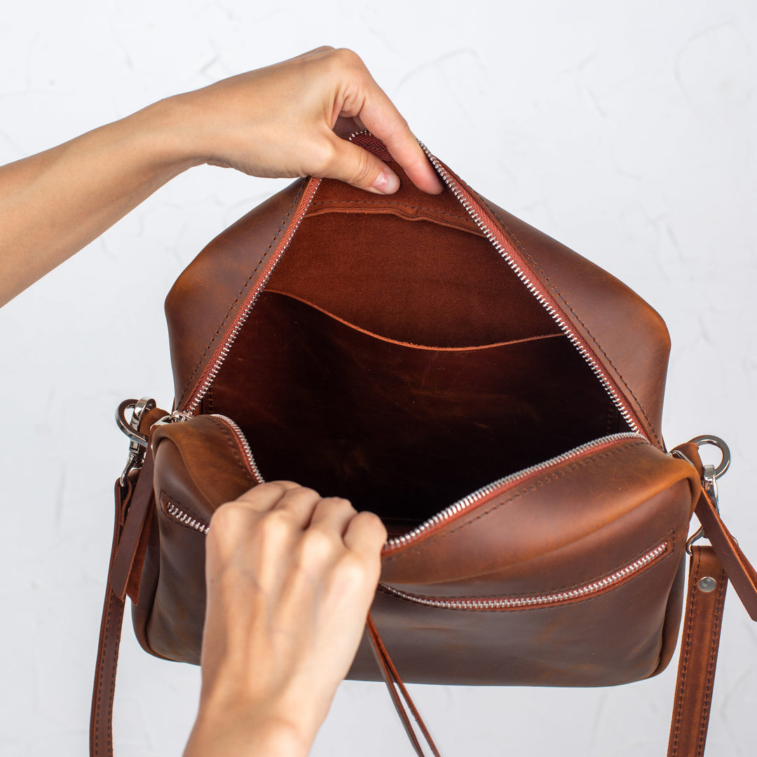 Coffee - Leather Purse Backpack