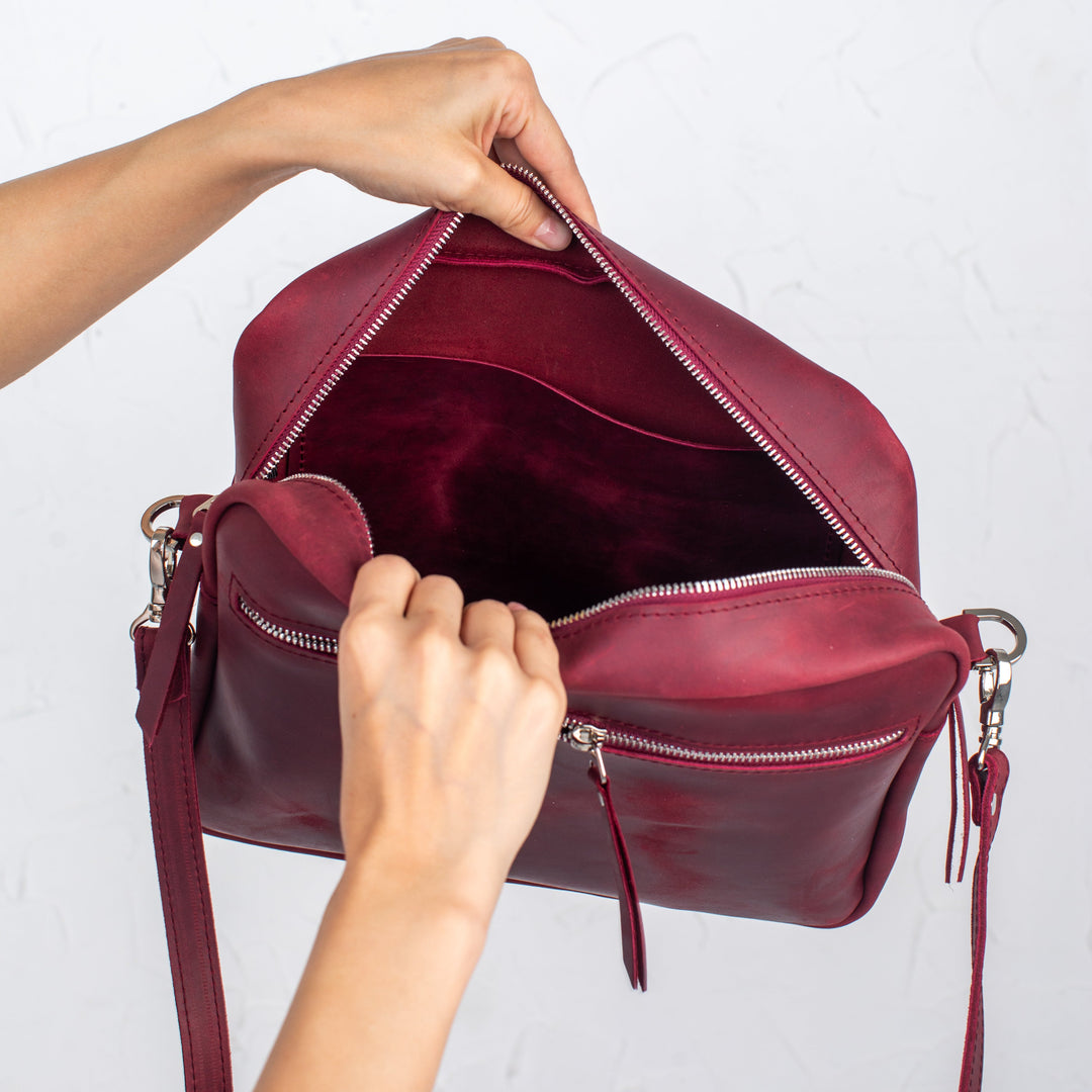 Burgundy - Leather Purse Backpack
