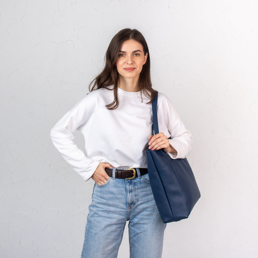 Navy Blue pebbled leather tote bag - Leather Purse Backpack