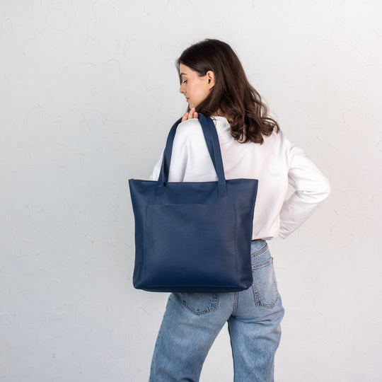 Navy Blue pebbled leather tote bag - Leather Purse Backpack