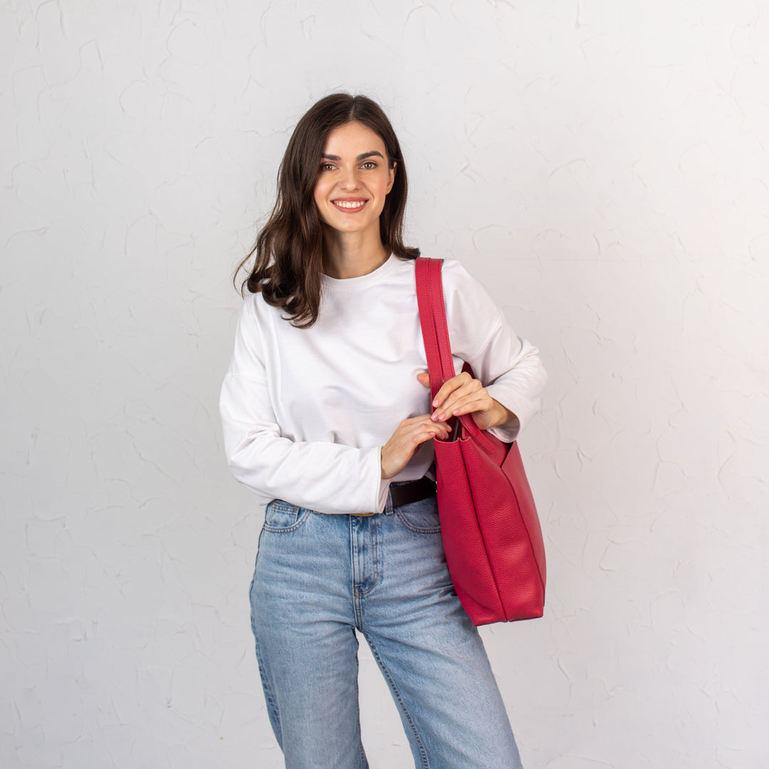 Candy Red pebbled leather tote bag - Leather Purse Backpack
