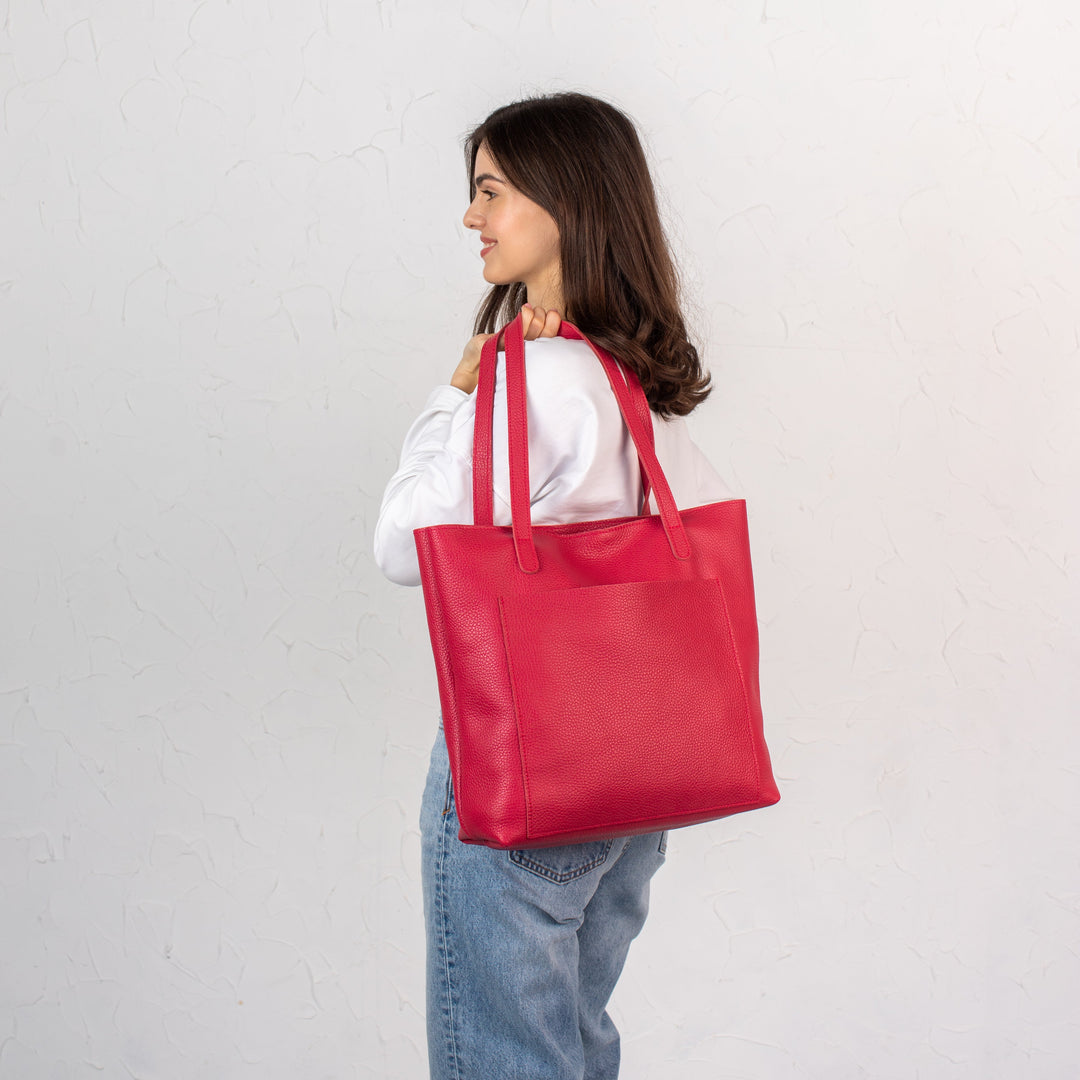 Candy Red pebbled leather tote bag - Leather Purse Backpack