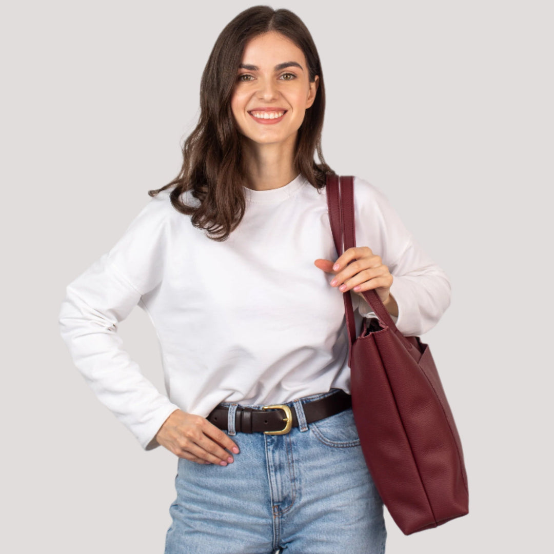Burgundy pebbled leather tote bag - Leather Purse Backpack