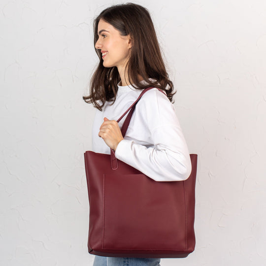 Burgundy pebbled leather tote bag - Leather Purse Backpack