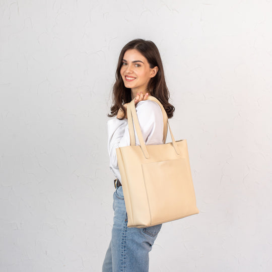 Cream pebbled leather tote bag - Leather Purse Backpack