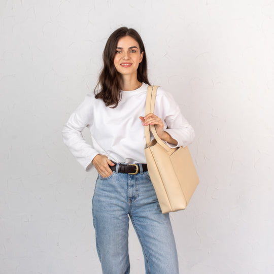 Cream pebbled leather tote bag - Leather Purse Backpack