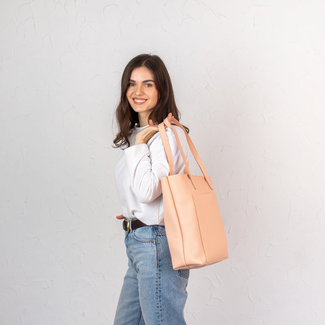 Pale Beige pebbled leather tote bag - Leather Purse Backpack