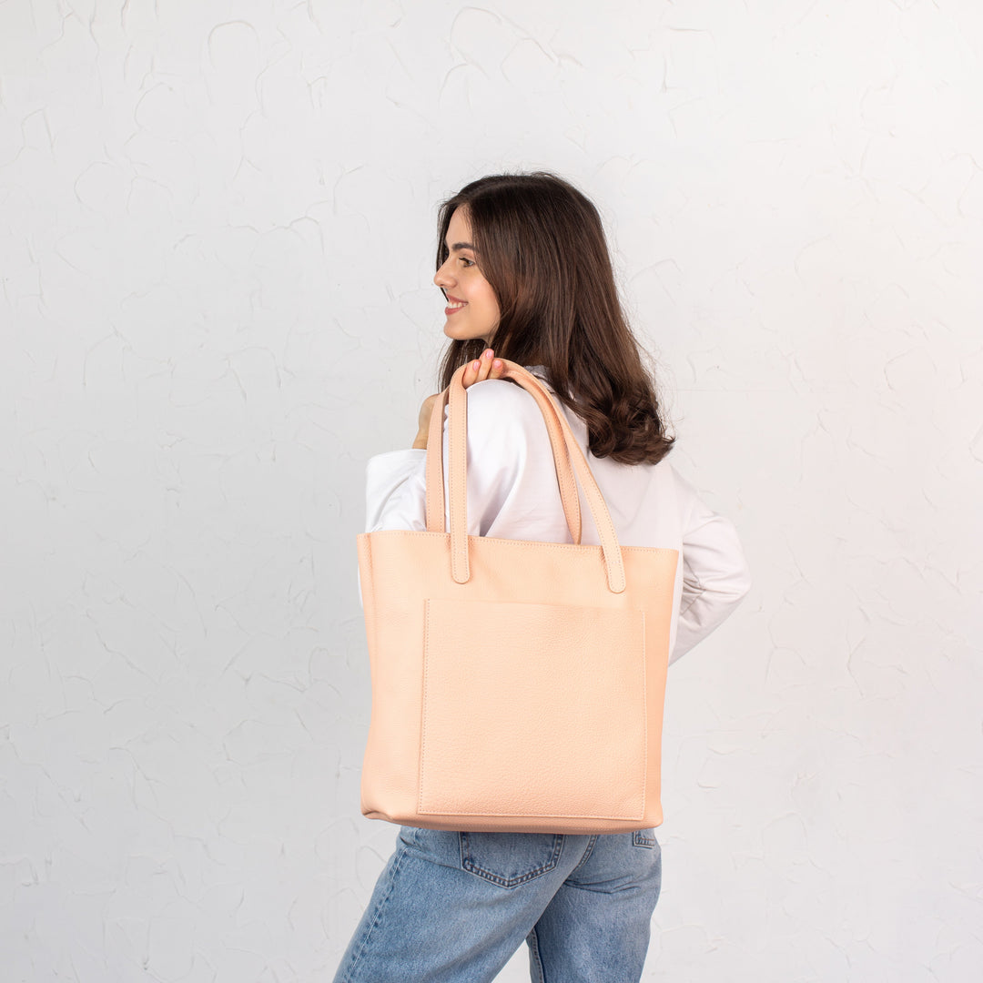 Pale Beige pebbled leather tote bag - Leather Purse Backpack