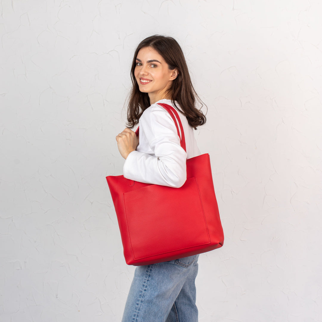 Red pebbled leather tote bag - Leather Purse Backpack