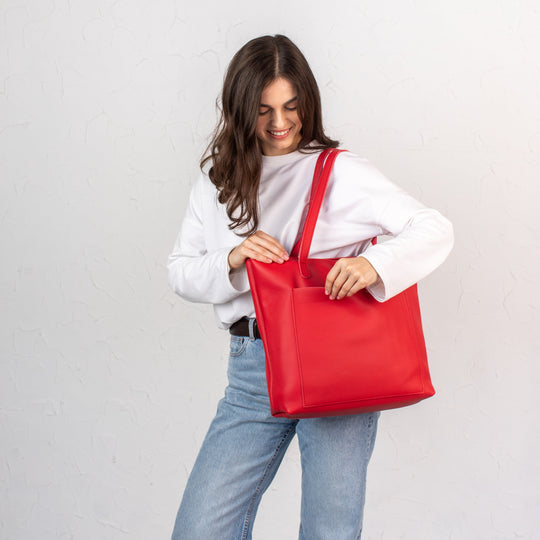 Red pebbled leather tote bag - Leather Purse Backpack