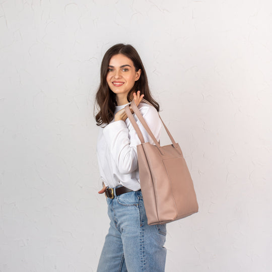 Woolly Beige pebbled leather tote bag - Leather Purse Backpack