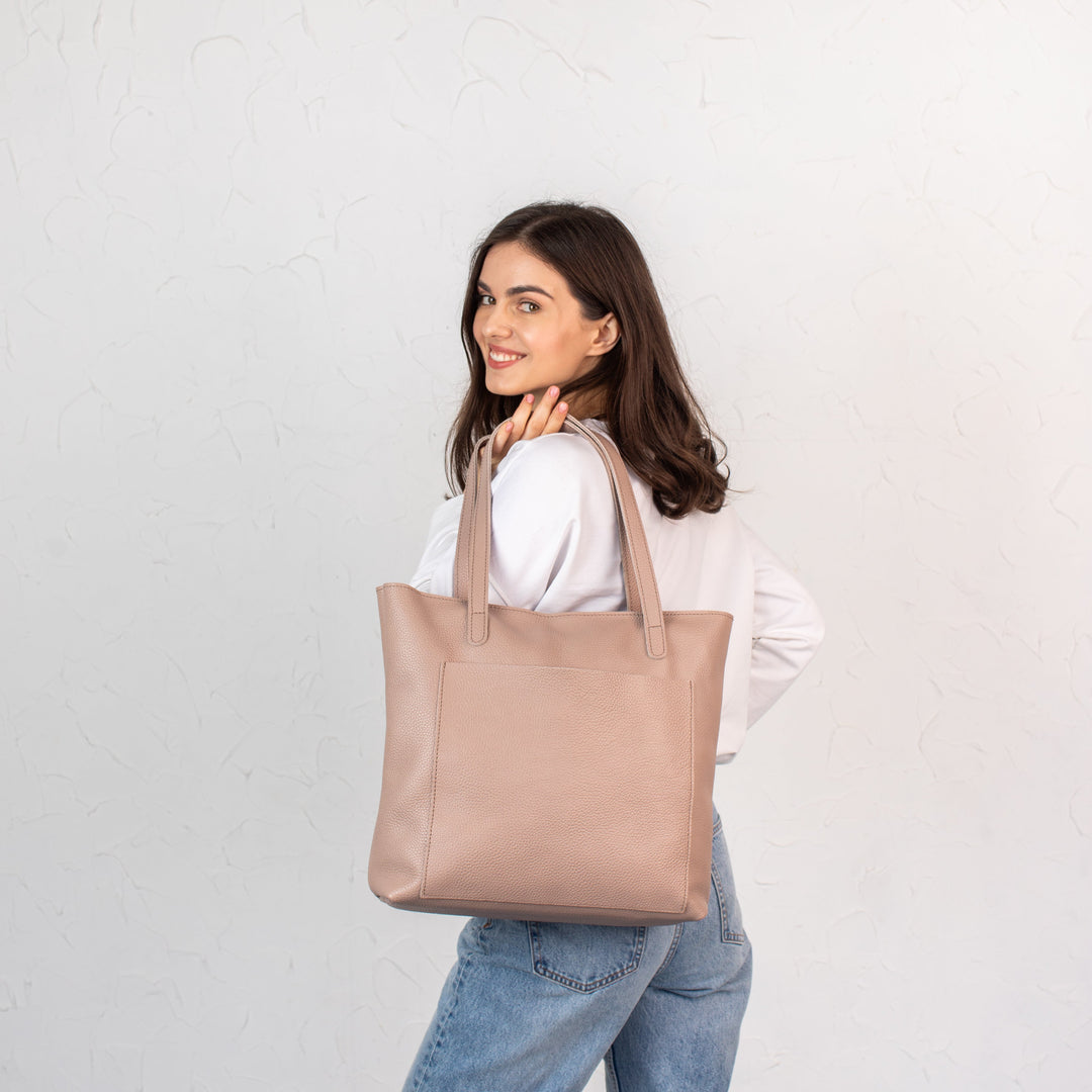 Woolly Beige pebbled leather tote bag - Leather Purse Backpack