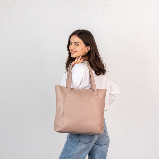 Woolly Beige pebbled leather tote bag - Leather Purse Backpack