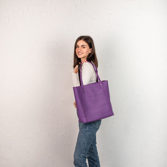 Purple leather tote bag - Leather Purse Backpack