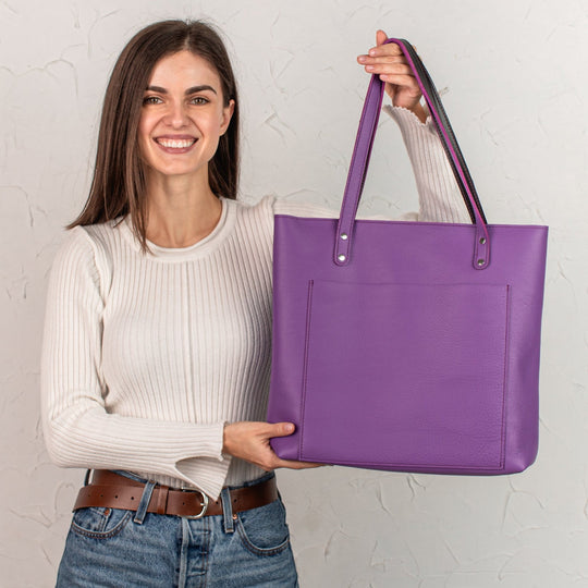 Purple leather tote bag - Leather Purse Backpack