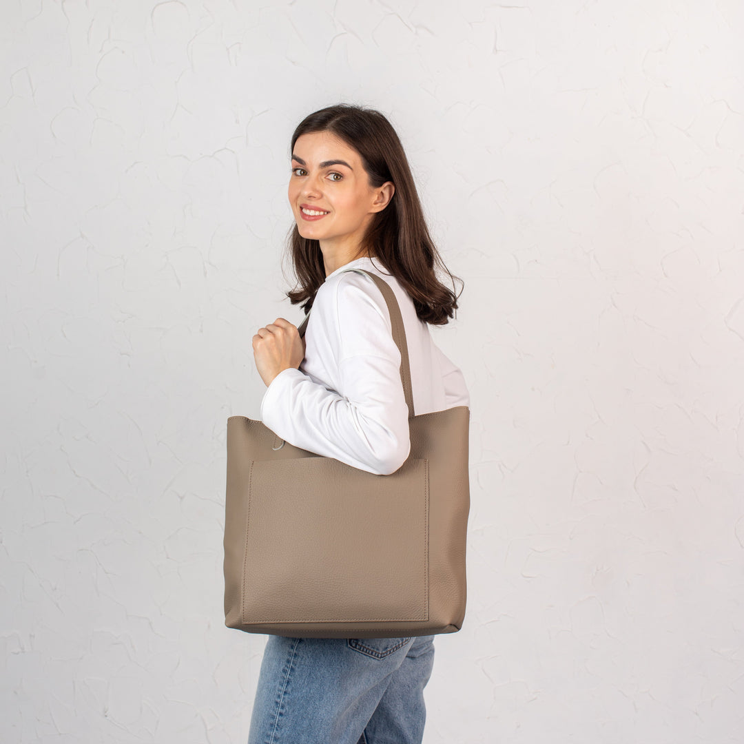 Stonish Beige pebbled leather tote bag - Leather Purse Backpack