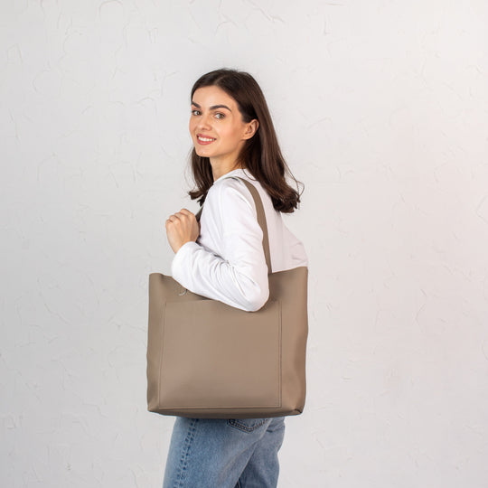 Stonish Beige pebbled leather tote bag - Leather Purse Backpack