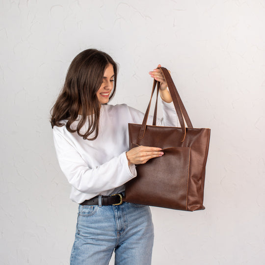 Dark Brown pebbled leather tote bag - Leather Purse Backpack